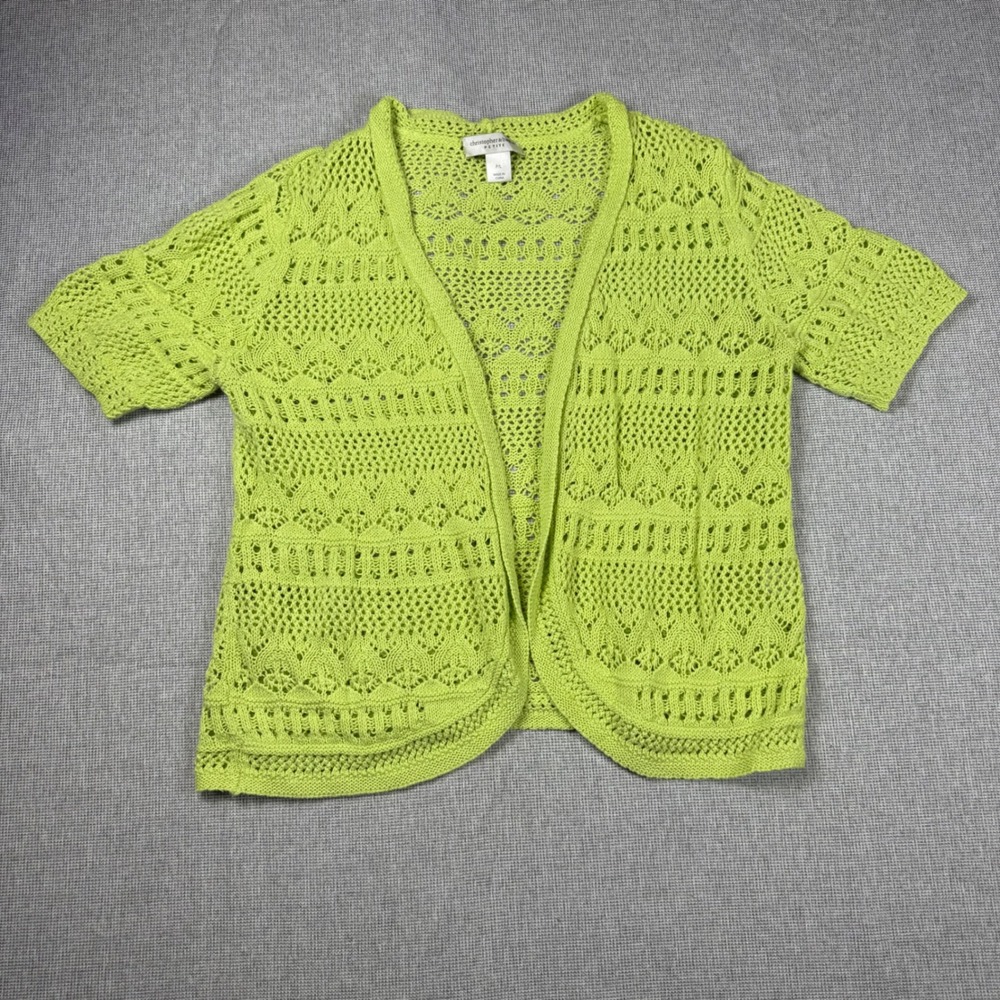Christopher & Banks Petite‎ Lime Green Pointelle Knit Open Cardigan Sweater P/L